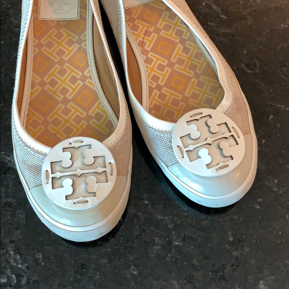 Tory Burch White Logo Mesh Slip-On Sneakers